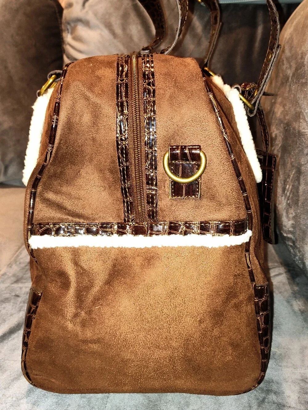 NWOT BATH & BODY WORKS SUEDE & EMBOSSED CROCODILE WEEKENDER BAG DUFFLE BAG